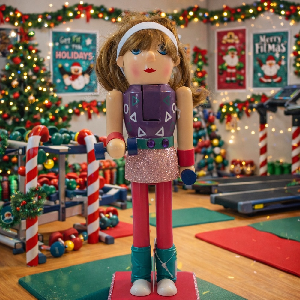 Workout girl Christmas nutcracker NEW NWT wood free standing decor festive Xmas
